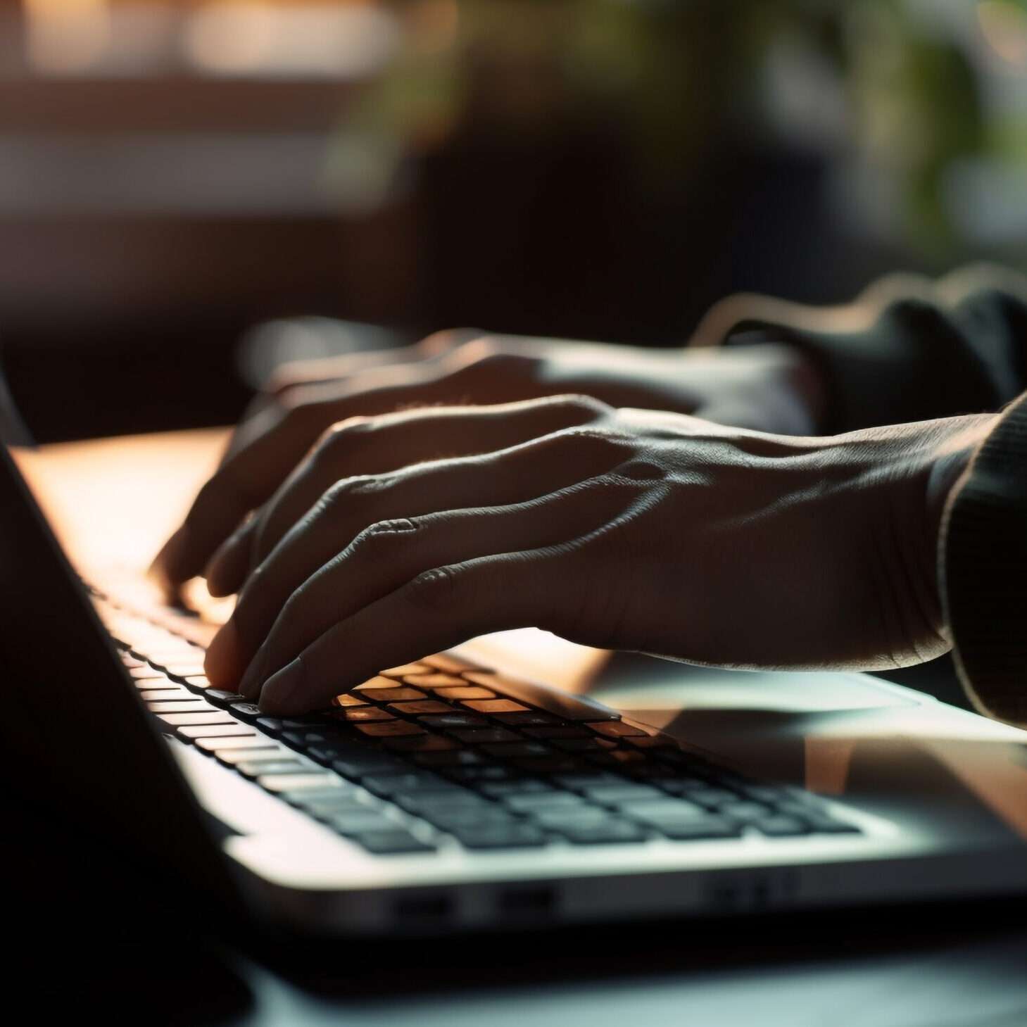 Typing an e mail at the office desk generated by artificial intelligence